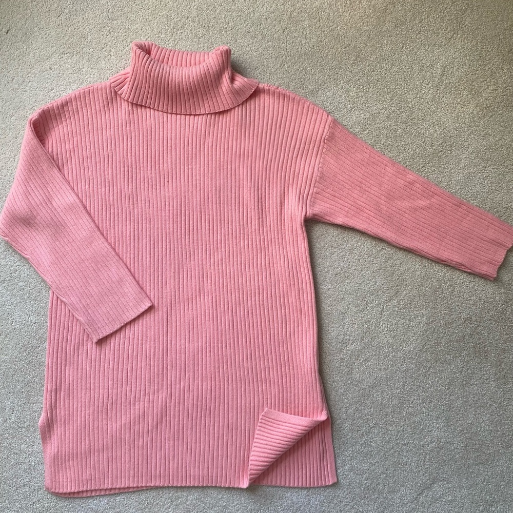 Pink Ribbed Turtleneck Sweaterdress